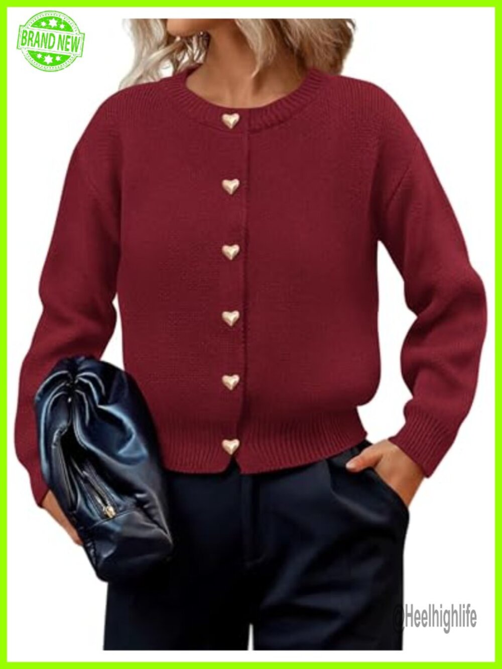 Long Sleeve Button Up Knit Cardigan Sweater Round Neck Open Front